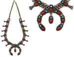 Navajo - Coral, Turquoise, and Silver Squash Blossom Necklace c. 1960s, 28" length