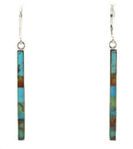 Veronica Benally - Navajo - Contemporary Turquoise Inlay and Sterling Silver French Hook Earrings, 2.25" x 0.125"