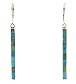 Veronica Benally - Navajo - Contemporary Turquoise Inlay and Sterling Silver French Hook Earrings, 2.25" x 0.125"