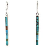 Veronica Benally - Navajo - Contemporary Turquoise Inlay and Sterling Silver French Hook Earrings, 2.25" x 0.125"
