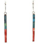 Veronica Benally - Navajo - Contemporary Turquoise and Spiny Oyster Inlay and Sterling Silver French Hook Earrings, 2.25" x 0.125"