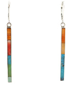 Veronica Benally - Navajo - Contemporary Turquoise and Spiny Oyster Inlay and Sterling Silver French Hook Earrings, 2.25" x 0.125"