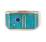 Veronica Benally - Navajo - Contemporary Turquoise and Lapis Lazuli Channel Inlay and Sterling Silver Ring, size 7