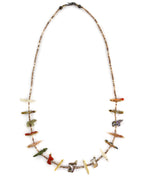 Zuni - Multi-Stone and Heishi Bird Fetish Necklace and French Hook Earrings Set c. 1960-70s