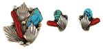 Dan Simplicio (1917-1969) - Zuni - Turquoise, Coral, and Silver Pin and Post Earrings Set c. 1960s