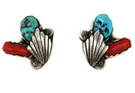 Dan Simplicio (1917-1969) - Zuni - Turquoise, Coral, and Silver Pin and Post Earrings Set c. 1960s
