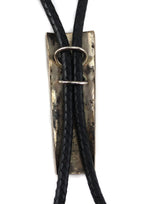 Dan A. Jackson (1944-2022) - Navajo - Silver Overlay and Leather Bolo Tie c. 1970-80s, 3.5" x 1.25" bolo