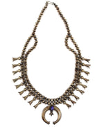 Navajo - Lapis Lazuli and Silver Squash Blossom Necklace and French Hook Earrings Set c. 1960s