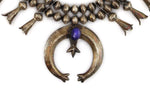 Navajo - Lapis Lazuli and Silver Squash Blossom Necklace and French Hook Earrings Set c. 1960s