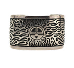 Ferron Joseyesva - Hopi - Sterling Silver Overlay Bracelet with Sunface Kachina Design c. 2000s, size 6.875