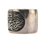 Ferron Joseyesva - Hopi - Sterling Silver Overlay Bracelet with Sunface Kachina Design c. 2000s, size 6.875