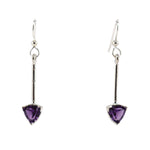 Sam Patania - "Brilliant Trillion Earrings" Amethyst and Sterling Silver French Hook Earrings, 1.875" x 0.375"