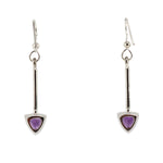 Sam Patania - "Brilliant Trillion Earrings" Amethyst and Sterling Silver French Hook Earrings, 1.875" x 0.375"