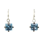 Sam Patania - "Dream Square Earrings" Sky Blue Topaz and Sterling Silver French Hook Earrings, 1.25" x 0.5"