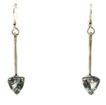 Sam Patania - "Brilliant Trillion Earrings" Green Amethyst and Sterling Silver French Hook Earrings, 1.875" x 0.375"