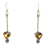 Sam Patania - "Brilliant Trillion Earrings" Citrine and Sterling Silver French Hook Earrings, 2" x 0.25"