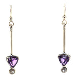 Sam Patania - "Brilliant Trillion Earrings" Amethyst and Sterling Silver French Hook Earrings, 2" x 0.25"
