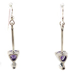 Sam Patania - "Brilliant Trillion Earrings" Amethyst and Sterling Silver French Hook Earrings, 2" x 0.25"