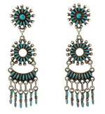 Zuni - Turquoise Needlepoint and Silver Dangle Design Post Earrings c. 1930-40s, 2.75" x 0.75"