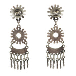Zuni - Turquoise Needlepoint and Silver Dangle Design Post Earrings c. 1930-40s, 2.75" x 0.75"