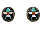Attributed to Gordon Leak - Zuni - Multi-Stone Inlay and Silver Knifewing God Post Earrings c. 1950s, 0.75" x 0.875"
