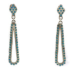 Dishta Family - Zuni - Turquoise Channel Inlay and Silver Dangle Design Post Earrings c. 1950s, 2.125" x 0.375"