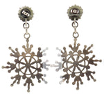 Zuni - Coral Needle Point and Silver Dangling Snowflake Design Post Earrings c. 1950s, 2.75" x 1.75"
