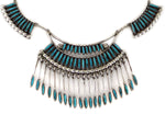 Zuni - Turquoise Needle Point and Silver Necklace and Post Earrings Set c. 1950s