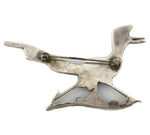 Zuni - Multi-Stone Channel Inlay and Silver Roadrunner Pin c. 1940-50s, 1.75" x 2.875"