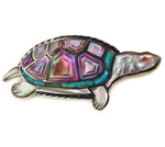 Virgil and Shirley (b. 1936) Benn - Zuni/Hopi - Multi-Stone Channel Inlay and Silver Turtle Pin c. 1950s, 1.25" x 2.5"