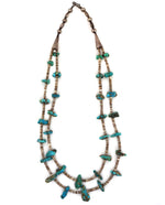 Navajo - 2-Strand Turquoise Nugget, Heishi, and Silver Beaded Necklace c. 1960s, 24" length