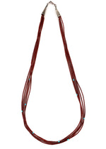Navajo - 5-Fine-Strand Catlinite and Turquoise Heishi-Style Necklace c. 1970s, 25" length