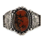 Navajo - Petrified Wood and Silver Bracelet with Stamped Design c. 1930-40s, size 6.75