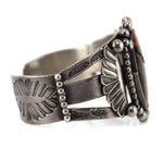 Navajo - Petrified Wood and Silver Bracelet with Stamped Design c. 1930-40s, size 6.75