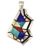 Ronnie Henry - Navajo - Contemporary Multi-Stone Inlay, 14K Gold, and Sterling Silver Overlay Pendant, 2" x 1.25"