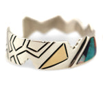 Ronnie Henry - Navajo - Contemporary Multi-Stone Inlay, 14K Gold, and Sterling Silver Overlay Bracelet with Asymmetrical Design, size 6.5