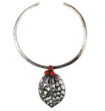 Sam Patania - Coral and Sterling Silver Pinecone Pendant on Sterling Silver Choker c. 2000s, 3" x 2" pendant