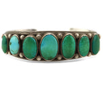 Navajo - Turquoise and Silver Row Bracelet with Stamped Design c. 1940s, size 6.75