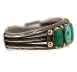 Navajo - Turquoise and Silver Row Bracelet with Stamped Design c. 1940s, size 6.75