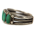 Navajo - Turquoise and Silver Row Bracelet with Stamped Design c. 1940s, size 6.75
