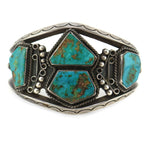 Navajo - Blue Gem Turquoise and Sterling Silver Bracelet with Stamped Design c. 1950s, size 6.5