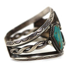Navajo - Blue Gem Turquoise and Sterling Silver Bracelet with Stamped Design c. 1950s, size 6.5
