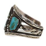 Navajo - Blue Gem Turquoise and Sterling Silver Bracelet with Stamped Design c. 1950s, size 6.5