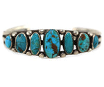 Navajo - Turquoise and Silver Row Bracelet  c. 1930s, size 7