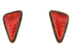 Artie Yellowhorse - Navajo - Spiny Oyster and Sterling Silver Clip-On Earrings c. 1990s, 1.25" x 0.75"