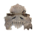 Attributed to Rose Pincio - Zuni - Coral Channel Inlay and Silver Rainbow God Pin c. 1940-50s, 1.75" x 2"