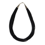 Santo Domingo (Kewa) - 15-Strand Jet Heishi-Style and Silver Necklace c. 1970s, 18" length