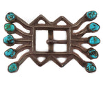 Navajo - Turquoise and Silver Sandcast Belt Buckle c. 1930-40s, 2" x 3"