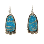 Shawn Endito - Navajo - Contemporary Persian Turquoise and Sterling Silver French Hook Earrings, 1.875" x 0.75"