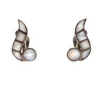 Zuni - Mother of Pearl Channel Inlay and Silver Omega Back Post Earrings c. 1950s, 1.125" x 0.625"